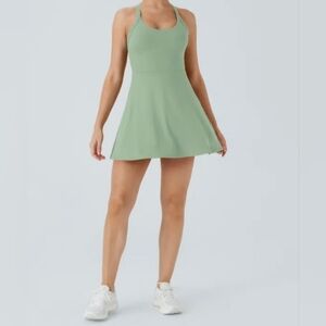 NWT HALARA Exercise Dress Tennis Pickleball Mini Dress Halter Flared Pockets